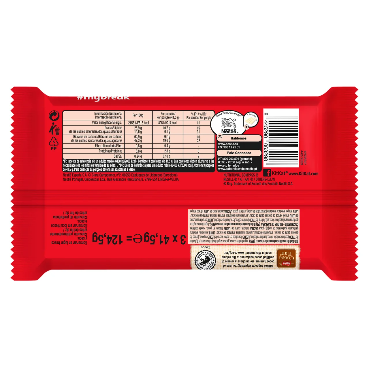 Barritas de galleta cubiertas de chocolate blanco 3 uds. 41,5 g.