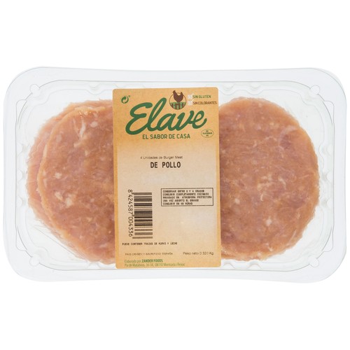 ELAVE Bandeja de hamburguesas de pollo (solo carne de pollo) 4 x 80 g.