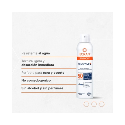 ECRAN Sensitive + Protector solar en spray, para pieles muy claras y sensibles con FPS 50+ (muy allto) 250 ml.