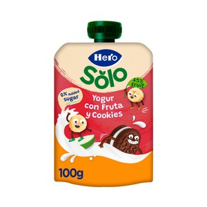Imagen de HERO Solo Bolsita de yogur líquido con zumo de frutas y cookies, a partir de 6 meses 100 g.
