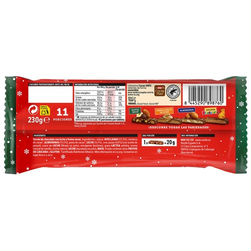 NESTLÉ Turrón de chocolate con frutos secos 230 g.