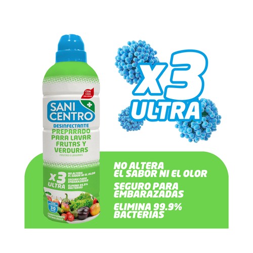SANICENTRO Preparado desinfectante para lavar frutas y verduras con lejia 750 ml.