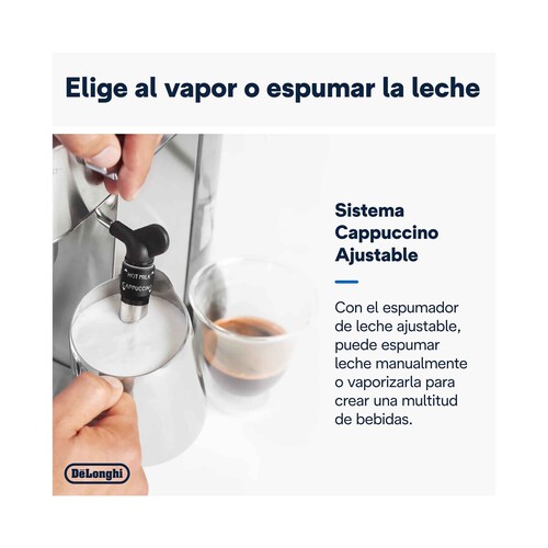Cafetera espresso DE`LONGHI Dedica EC 685.M metal, presión 15 bar, café molido o monodosis, depósito 1,3L, calienta tazas.