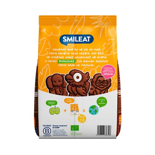 SMILEAT Galletas de cereales (espelta y avena) ecológicos y cacao, con AOVE, a partir de 10 meses 220 g.