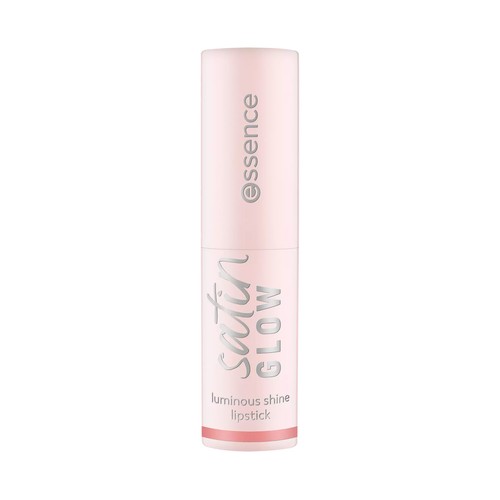 ESSENCE Satin glow tono 02 Blushin it, nude rosado Barra de labios cremosa, acabado luminoso.