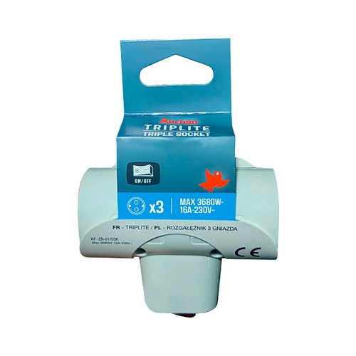 Adaptador frontal de 3 tomas, 16 amperes, con interruptor, ALCAMPO.
