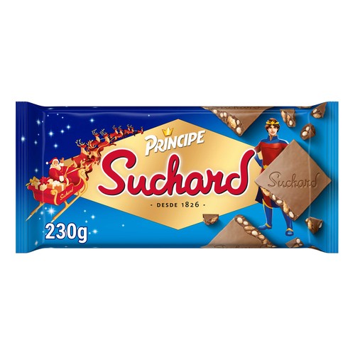 SUCHARD Turrón de chocolate con trozos de galleta (Principe) y arroz inflando 230 g.