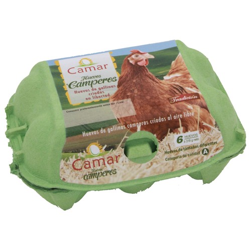 Huevos frescos camperos de categoria A y diferentes tamaños CAMAR 6 uds. 