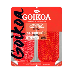 GOIKOA Chorizo de Pamplona y salchichón de categoría extra, cortados en lonchas 2 x 90 g.