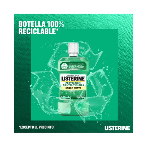 LISTERINE Enjuague bucal de uso diario, sin alcohol y con sabor a menta suave 500 ml.