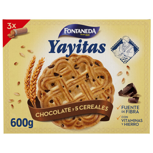 YAYITAS de Fontaneda Galletas de desayuno con chocolate y 5 cereales 600 g.