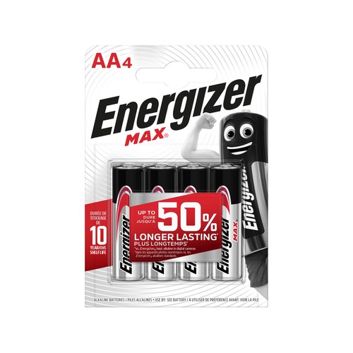 Pack de 4 pilas alcalinas AA, LR06, 1,5V, ENERGIZER Max.