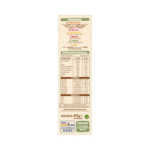 NESTLÉ Papilla de 8 cereales con miel a partir de 6 meses 475 g.