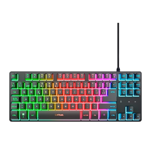 Teclado gaming TRUST Thado GXT 833, color negro, metálico, iluminación led, cable usb