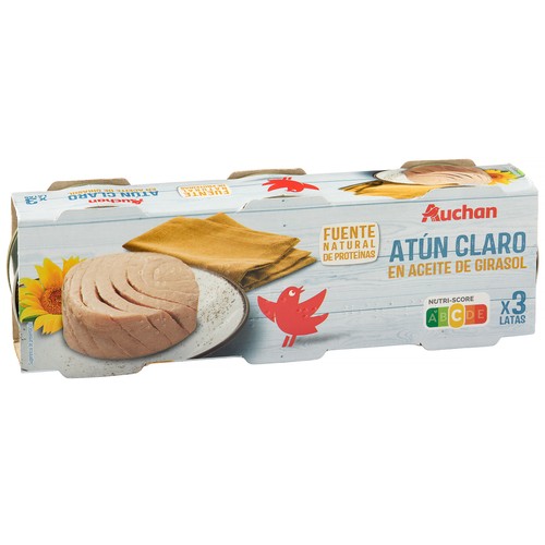 PRODUCTO ALCAMPO Atún claro en aceite de girasol pack 3 latas 52 g.