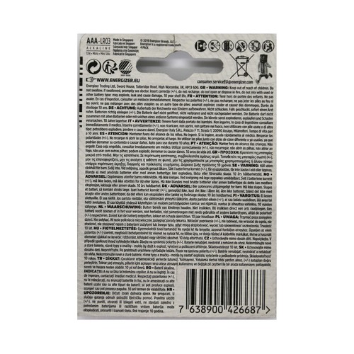 Pack de 4 pilas alcalinas AAA, LR03, 1,5V, ENERGIZER Max.