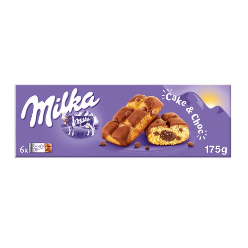 Bizcocho con pepitas de chocolate con leche y relleno de chocolate MILKA 6 uds. 175 g.