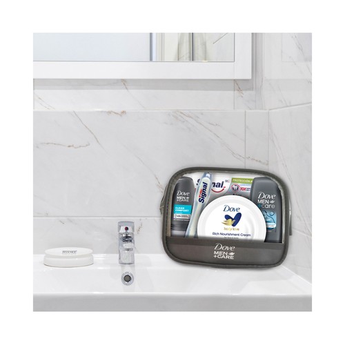 DOVE Men + care Neceser de viaje con productos para la higiene masculina.