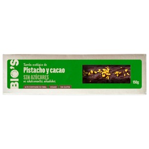 Artipa Bio´s Turrón Ecológico de Pistacho y Cacao sin Azúcares Añadidos 150 G.