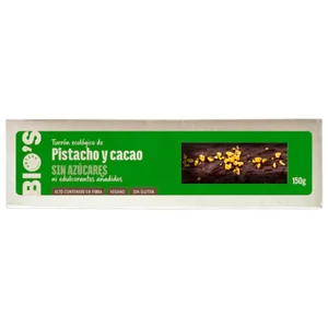 ARTIPA Bio´s Turrón ecológico de pistacho y cacao sin azúcares añadidos 150 g.