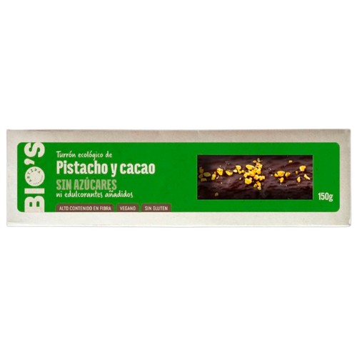 ARTIPA Bio´s Turrón ecológico de pistacho y cacao sin azúcares añadidos 150 g.