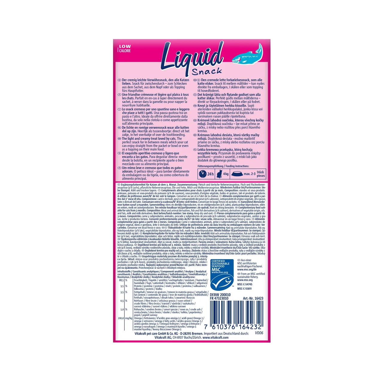 VITAKRAFT Snacks para gatos a base de salmón con omega 3 VITAKRAFT 6 uds. 15 g.