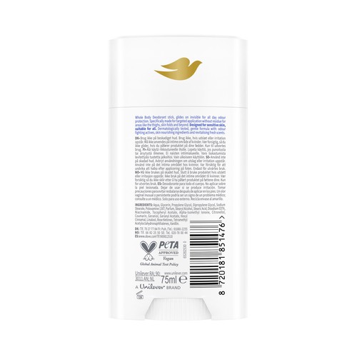 DOVE All over body original Desodorante en stick (barra) unisex para todo el cuerpo (axilas, pecho, muslos, pies..) 150 ml.
