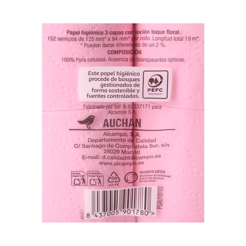 PRODUCTO ALCAMPO Papel higiénico perfumado de triple capa 12 uds.
