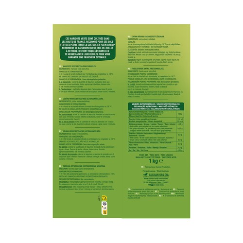 AUCHAN Judías verdes redondas extra finas y ultracongeladas 1 kg Producto Alcampo.