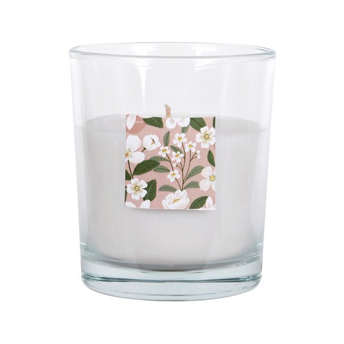 Vela grande en vaso de cristal con aroma a flores blancas, ACTUEL.