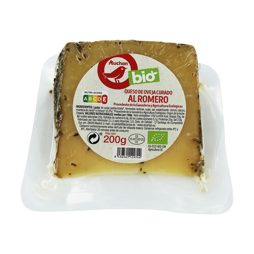 ALCAMPO ECOLÓGICO Queso de oveja curado al romero ecológico ALCAMPO ECOLÓGICO 200 g.