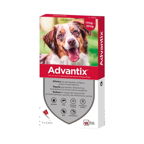 ADVANTIX Pipetas antiparasitarias para perros de 10 a 25 kg 4 x 2.5 ml.