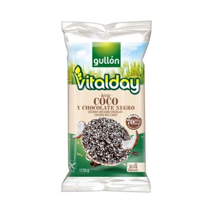 Imagen de GULLÓN VITALDAY Tortitas de arroz chocolate negro con coco 117,6 g.