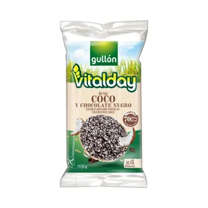 GULLÓN VITALDAY Tortitas de arroz chocolate negro con coco 117,6 g.