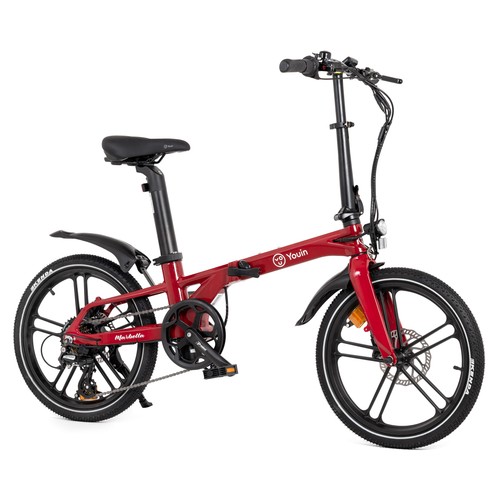Bicicleta eléctrica plegable YOUIN Marbella Rojo, 250W, ruedas 20", autonomía 40Km..