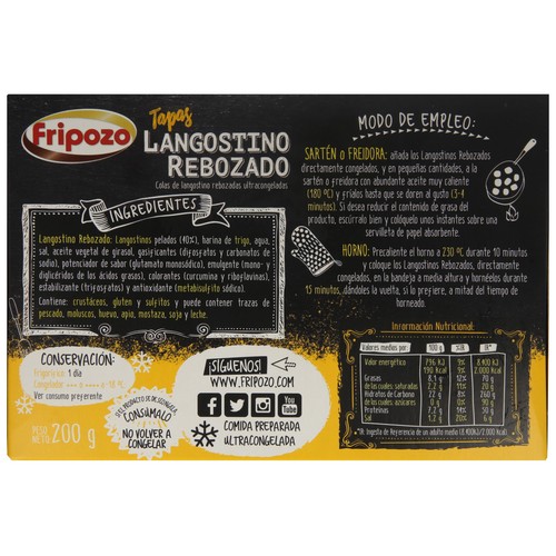 FRIPOZO Colas de langostino rebozadas y ultracongeladas de El pozo 200 g.