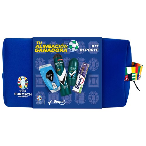 REXONA Uefa 2024 Neceser con productos para el cuidado y la higiene masculina.