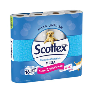 SCOTTEX Papel higiénico Megarollo con toque de algodòn SCOTTEX 16 uds