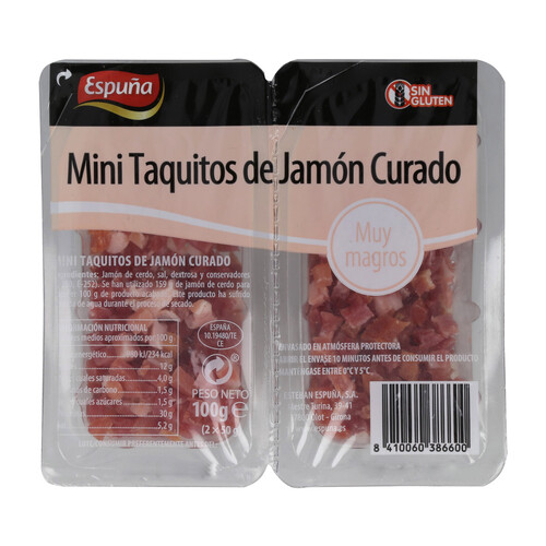 ESPUÑA Jamón curado sin gluten en mini - taquitos ESPUÑA 2 x 50 g.