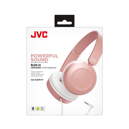 Auriculares tipo diadema JVC HA-S31M-P con cable, color rosa.