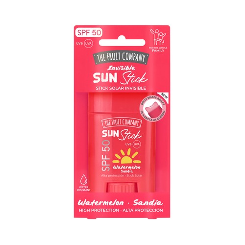 THE FRUIT COMPANY Protector solar en stick con FPS 50 (muy alto), resistente al agua y con aroma sandia.
