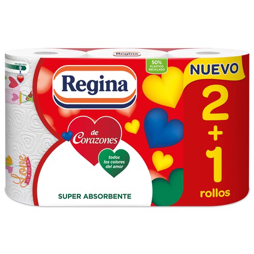Rollo de papel de cocina super absorbente de doble capa REGINA 2+1 uds.