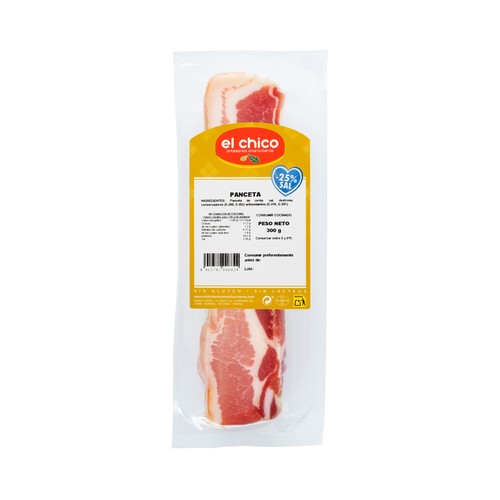 EL CHICO Panceta baja en sal (25% menos), sin gluten ni lacteos 300 g.