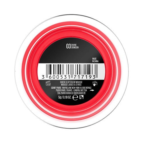 MAYBELLINE Cloudtopia tono 03 Divine crimson Colorete mousse para labios y mejillas, acabado mate difuminado.