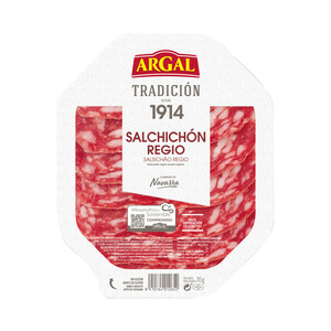 Imagen de ARGAL Salchichón regio de origen navarro, sin gluten y cortado en finas lonchas ARGAR Tradición 70 g.
