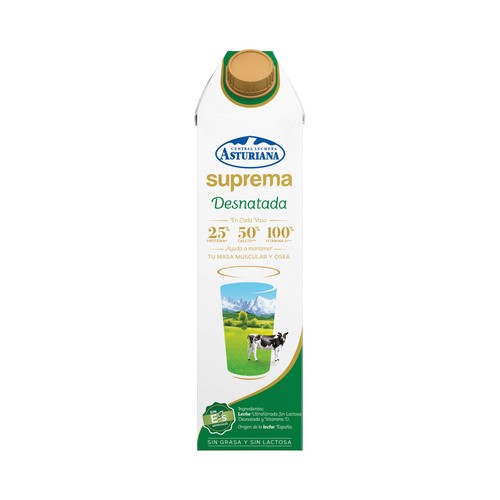 CENTRAL LECHERA ASTURIANA Leche desnatada ultrafiltrada y sin lactosa  Suprema 1 l.