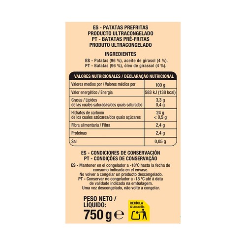 AUCHAN Patatas corte para bravas 750 g Producto Alcampo.