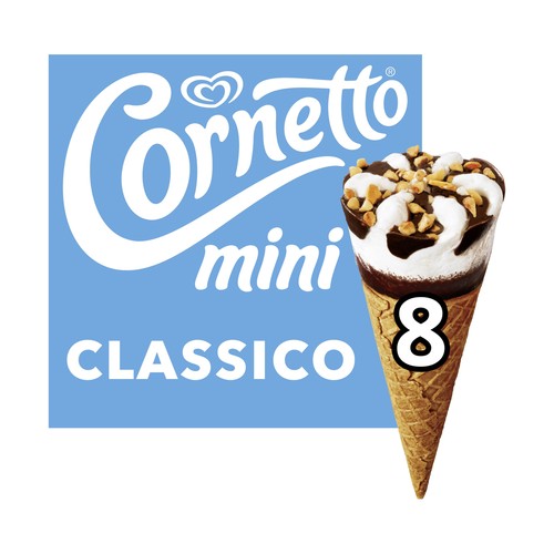 CORNETTO Mini cono de helado de nata, con trocitos de avellana y topping de salsa de chocolate 6 x 60 ml.