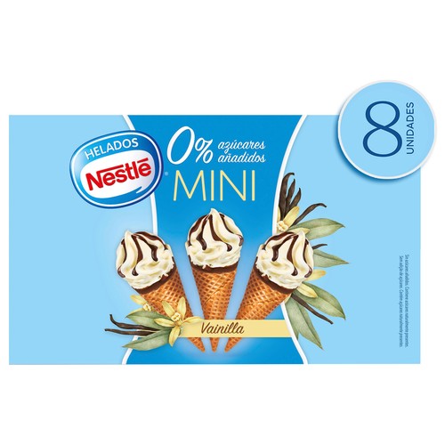 NESTLÉ Mini conos de vainilla con chocolate y sin azúcares añadidos 8 x 60 ml.