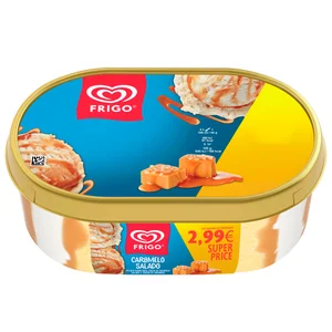 FRIGO Tarrina de helado de nata con salsa y trocitos de caramelo 900 ml.